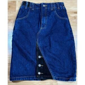 Y2K No Exit American Legend Denim Skirt Sz 5/6 Corduroy Panel & Buttons